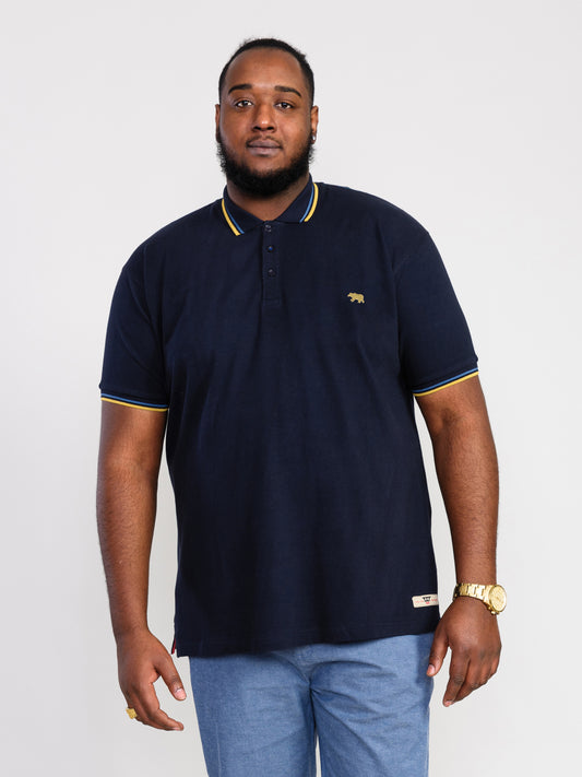 HAMFORD 1 -D555 Dark Navy Blue Pique Polo Shirt with 2 Colour Tipping