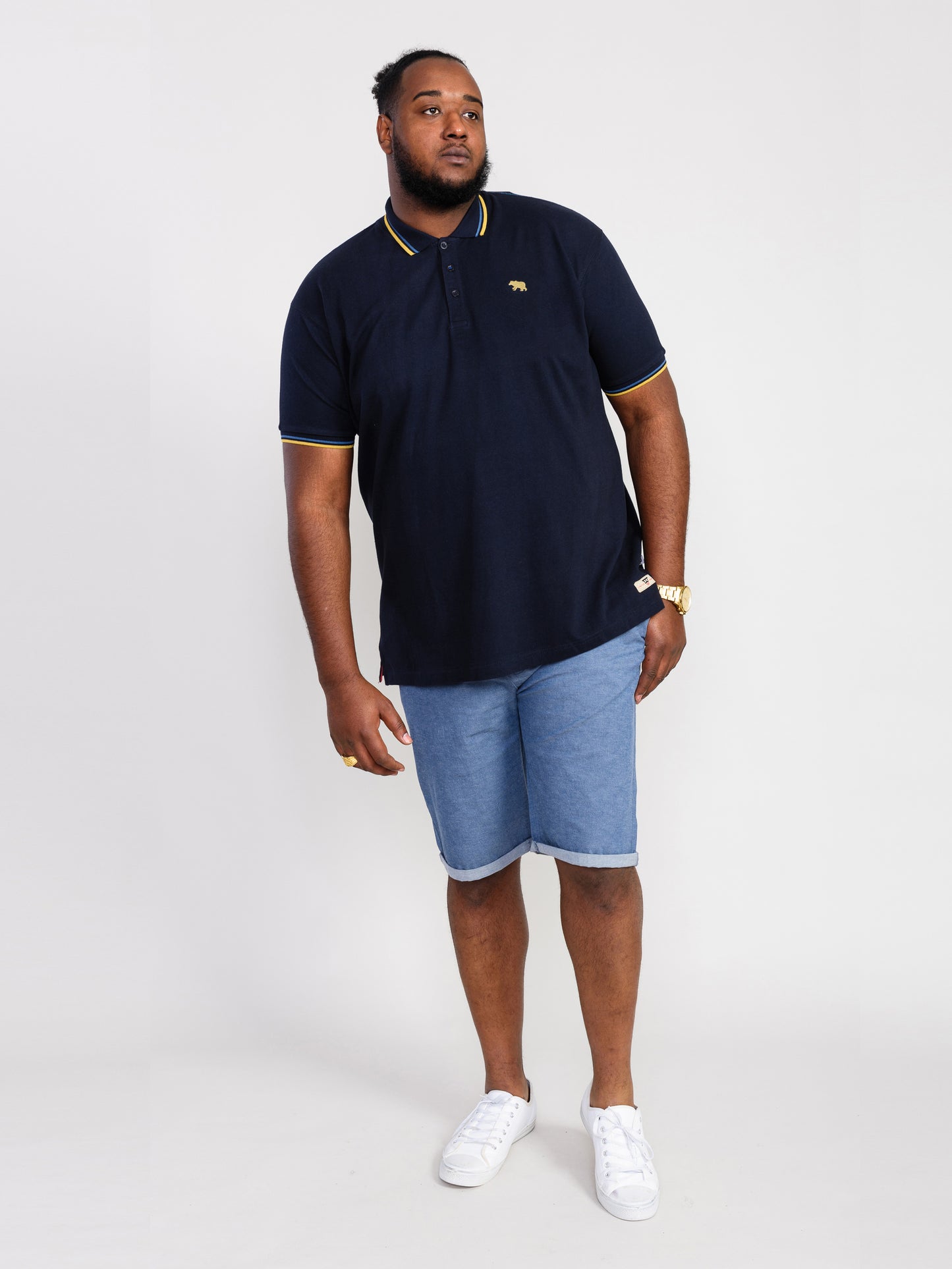 HAMFORD 1 -D555 Dark Navy Blue Pique Polo Shirt with 2 Colour Tipping