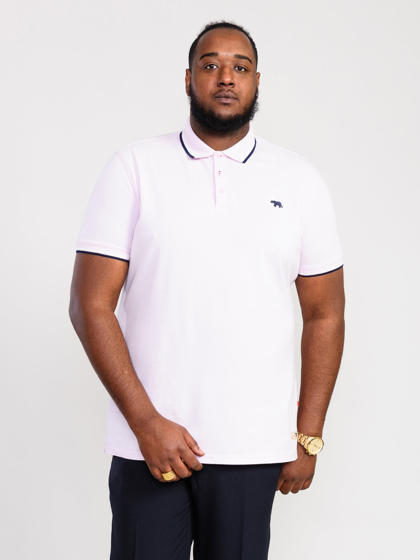 HAMFORD 2 -D555 Pink Pique Polo Shirt with 2 Colour Rib Tipping On Collar