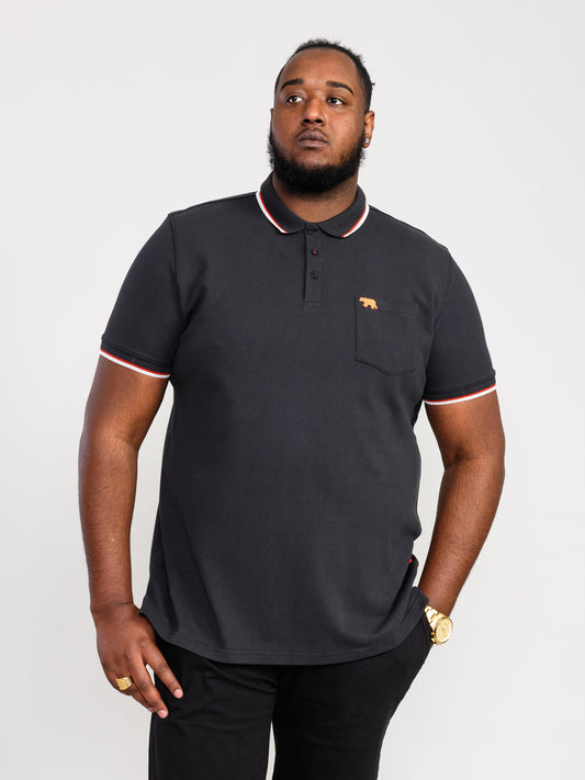 KIRBY -D555 Black Pique Polo with Two Colour Tipping and Patch Pocket