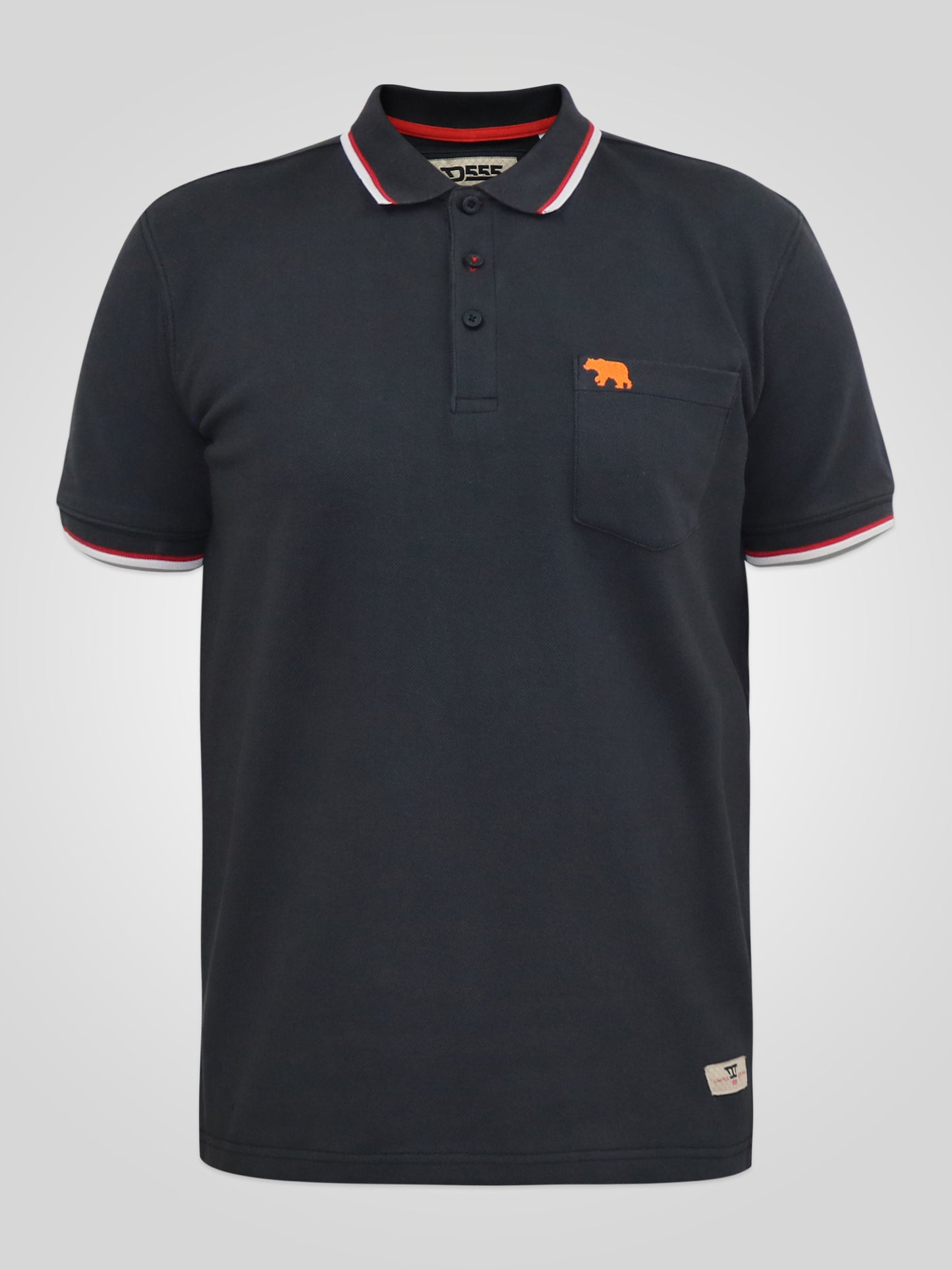 KIRBY -D555 Black Pique Polo with Two Colour Tipping and Patch Pocket