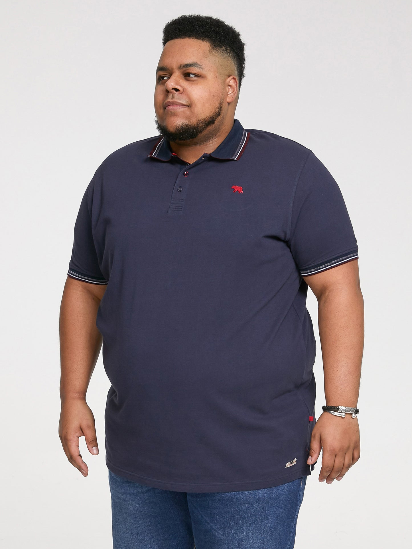 BENJAMIN 1 -D555 Navy Blue Pique Polo Shirt with Chest Embroidery