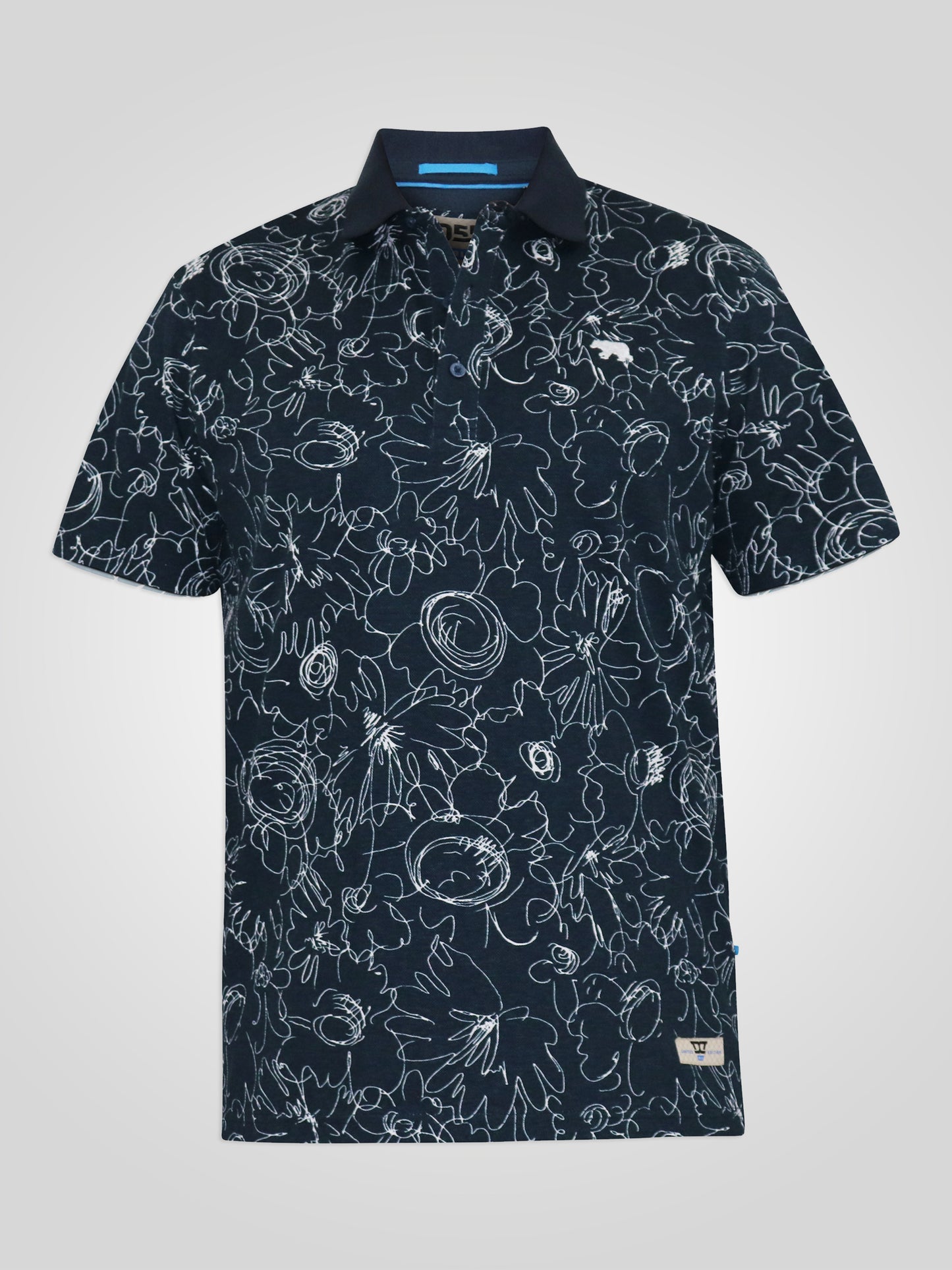 ROLAND -D555 Navy Blue All Over Abstract Printed Pique Polo Shirt