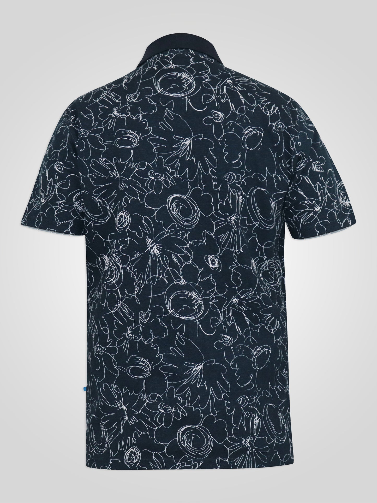 ROLAND -D555 Navy Blue All Over Abstract Printed Pique Polo Shirt