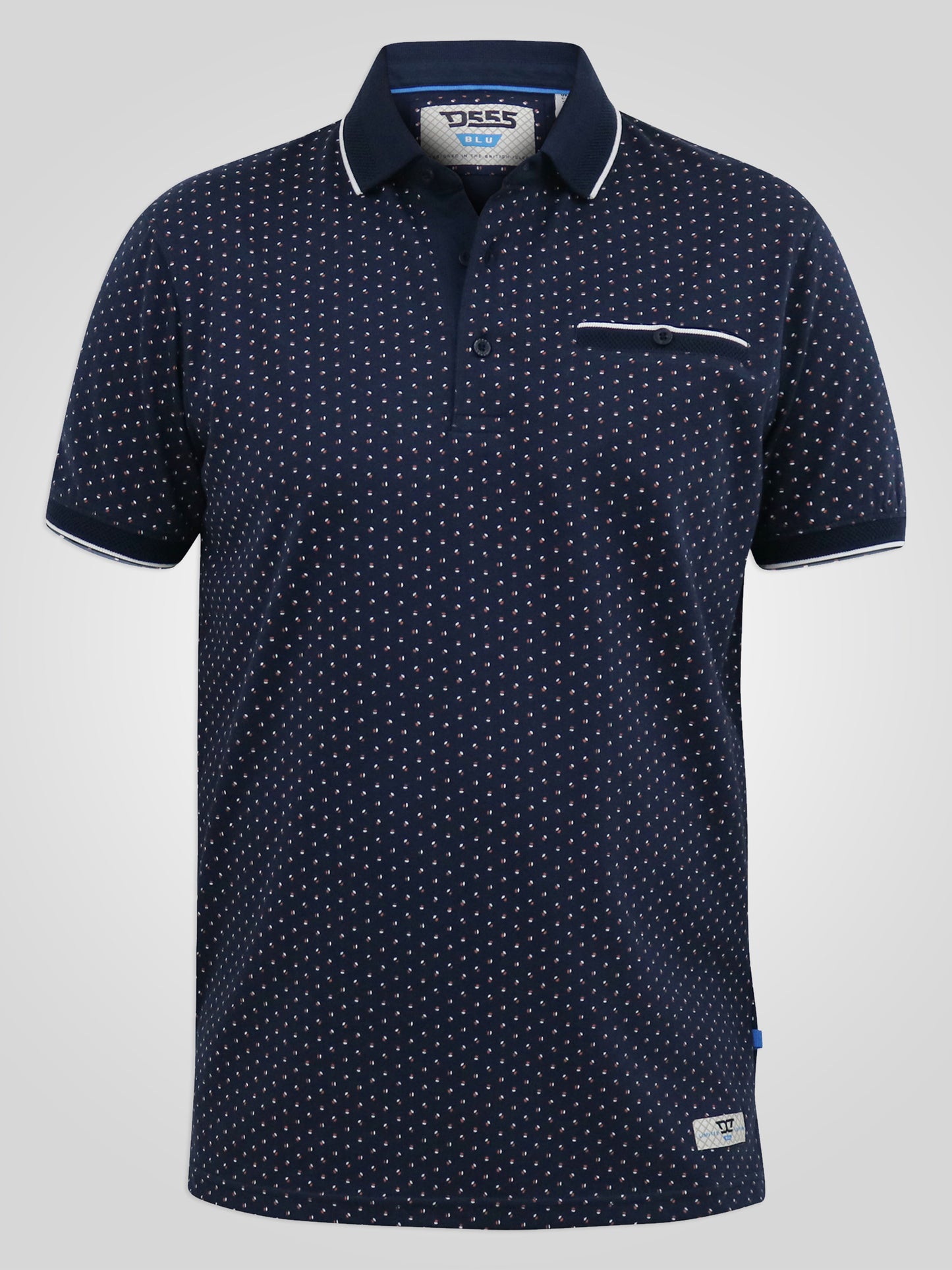 DARWIN -D555 Navy Blue Print Polo Shirt with Jacquard Collar and Ribbed Cuffs