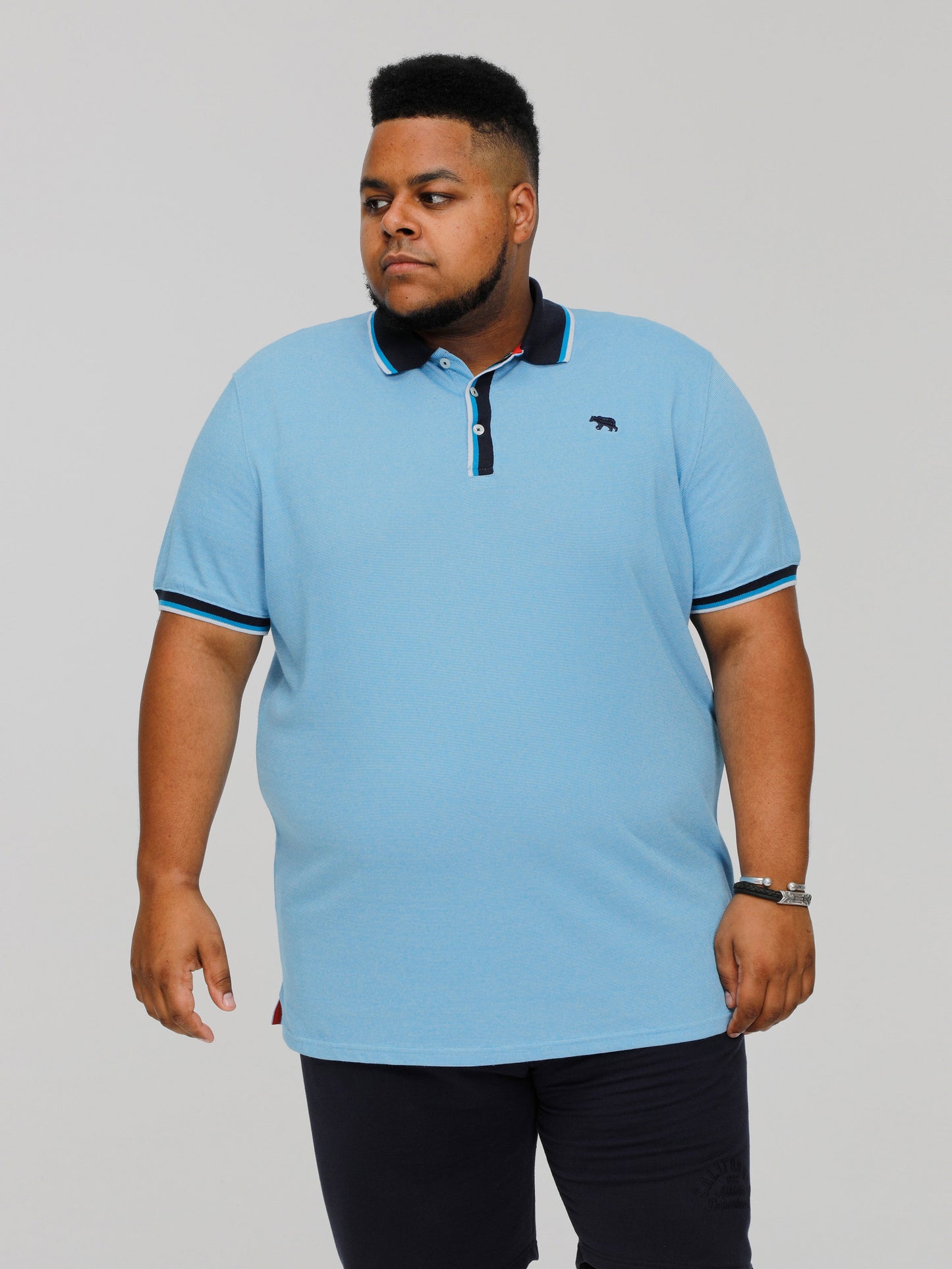 BAYTON 1 -D555 Sky Blue Fine Stripe Jersey Polo with Ribbed Collar and Cuffs