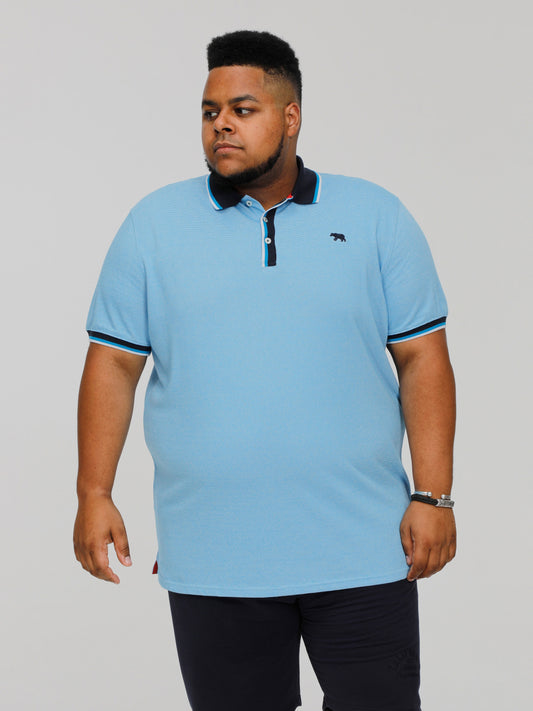 BAYTON 1 -D555 Sky Blue Fine Stripe Jersey Polo with Ribbed Collar and Cuffs