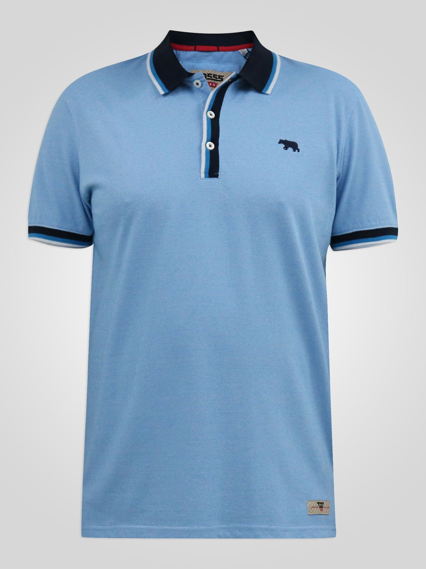 BAYTON 1 -D555 Sky Blue Fine Stripe Jersey Polo with Ribbed Collar and Cuffs