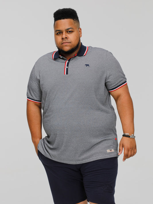 BAYTON 2 -D555 Grey Fine Stripe Jersey Polo with Ribbed Collar Cuffs and Placket