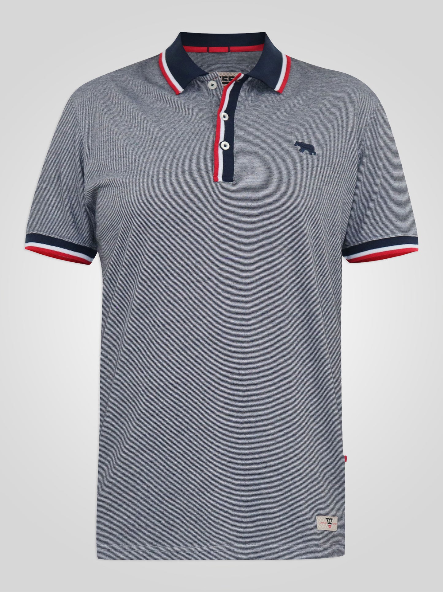 BAYTON 2 -D555 Grey Fine Stripe Jersey Polo with Ribbed Collar Cuffs and Placket