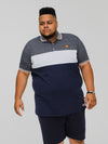 EMERSON -D555 Navy Blue Cut and Sew Polo with Jacquard Collar