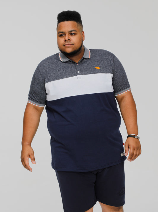 EMERSON -D555 Navy Blue Cut and Sew Polo with Jacquard Collar