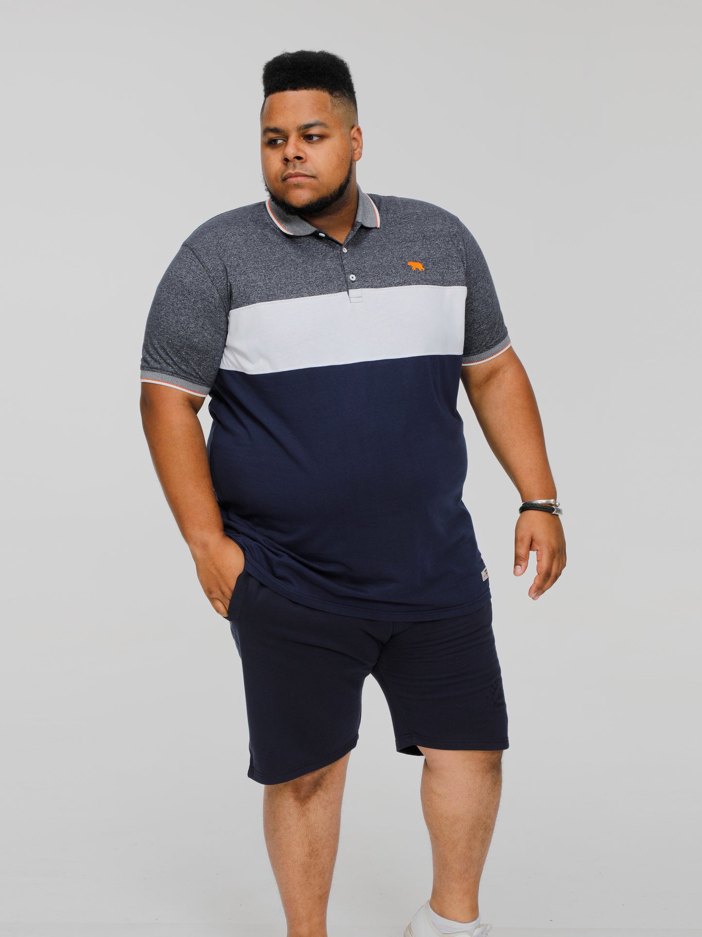 EMERSON -D555 Navy Blue Cut and Sew Polo with Jacquard Collar