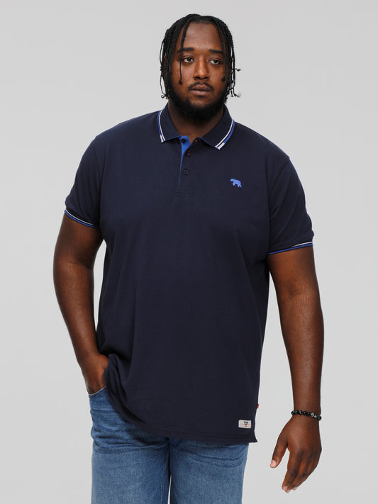 SALFORD 1 -D555 Navy Blue Pique Polo with Collar Tipping Detail and Embroidery