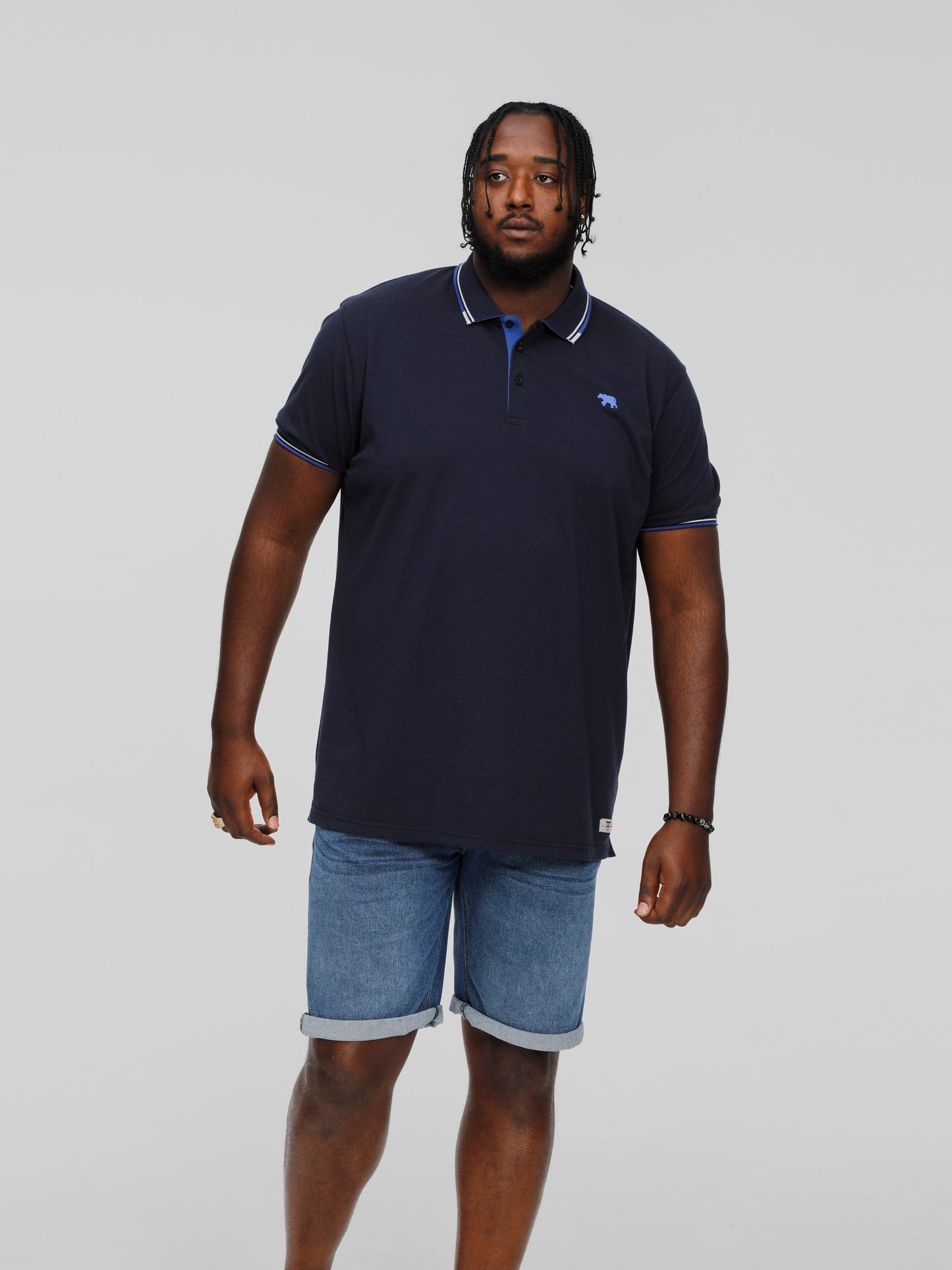 SALFORD 1 -D555 Navy Blue Pique Polo with Collar Tipping Detail and Embroidery