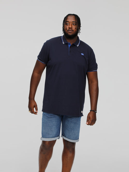 SALFORD 1 -D555 Navy Blue Pique Polo with Collar Tipping Detail and Embroidery