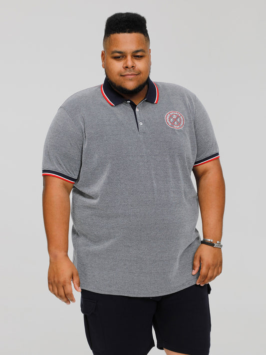KEMSTON -D555 Navy/White Birds Eye Pique Polo with Ribbed Cuff & Collar Tipping