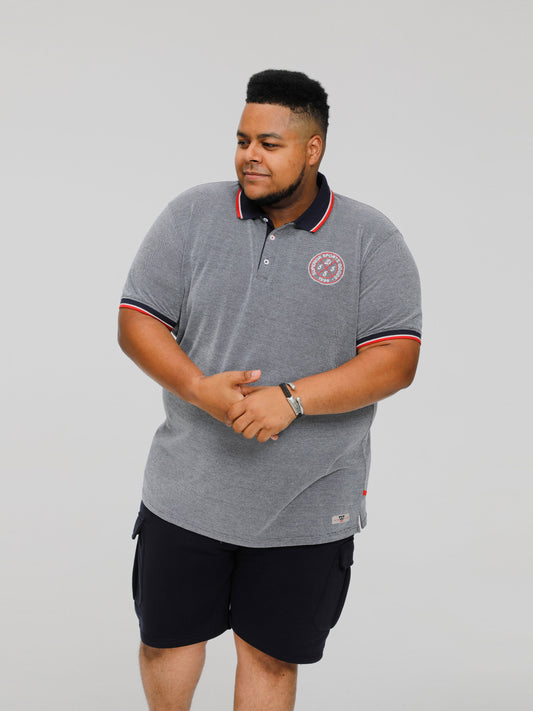 KEMSTON -D555 Navy/White Birds Eye Pique Polo with Ribbed Cuff & Collar Tipping