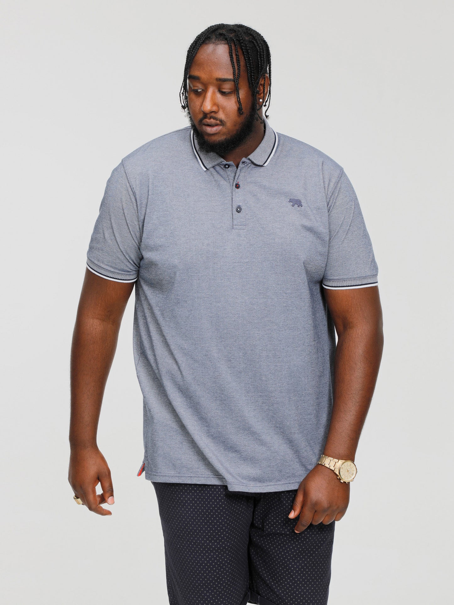 GIBRALTAR -D555 Navy Blue Pique Polo with Jacquard Collar &Tipping