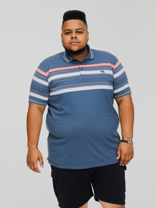 EASTON -D555 Slate Blue Half Stripe Jersey Polo Shirt