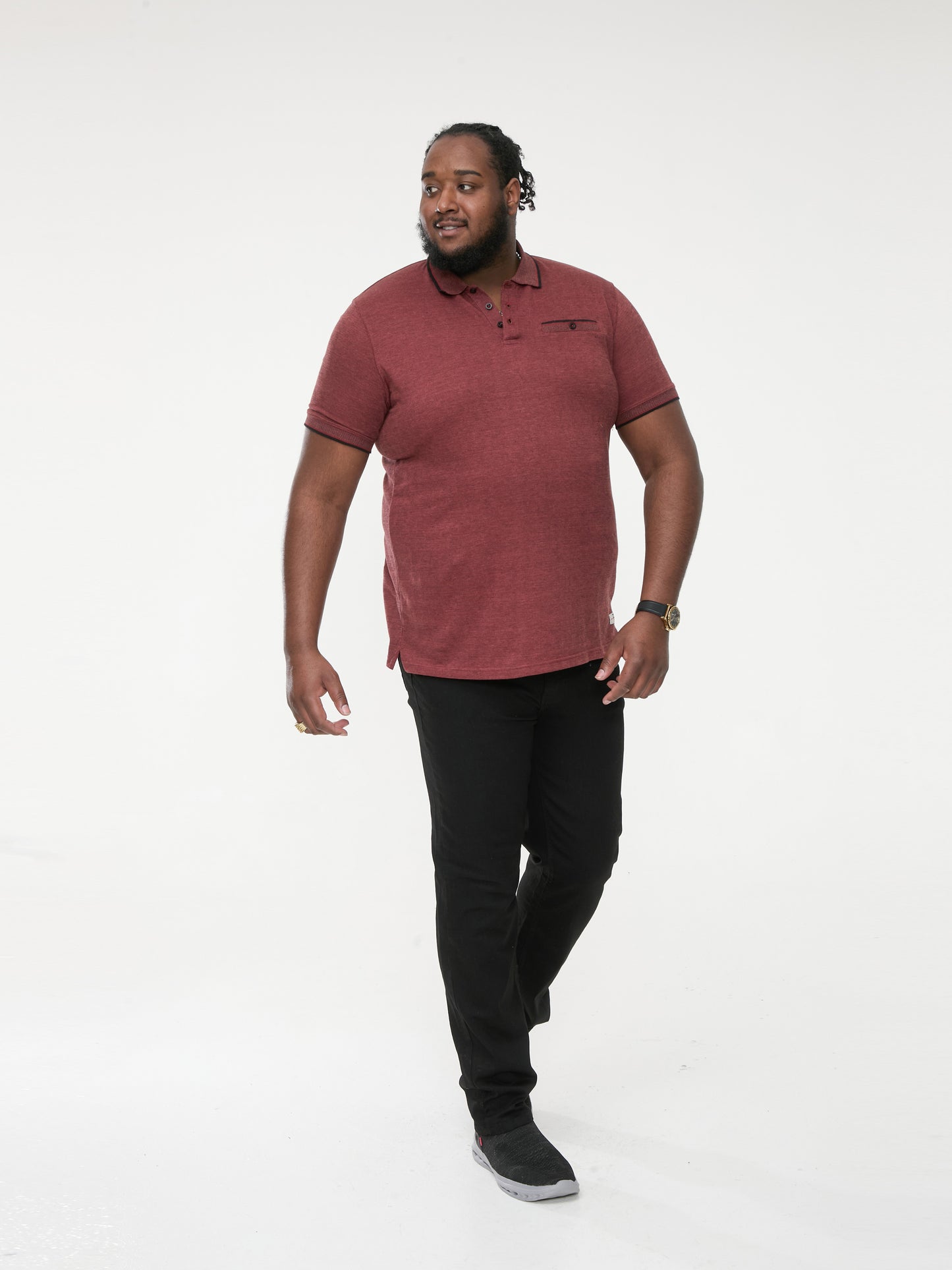 TROY 1 -D555 Rust Brown Textured Polo Shirt with Jacquard Collar