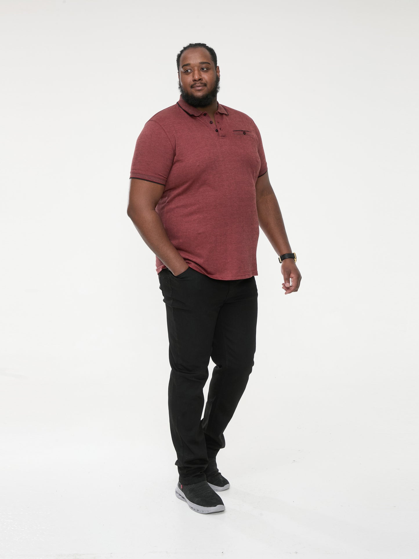 TROY 1 -D555 Rust Brown Textured Polo Shirt with Jacquard Collar