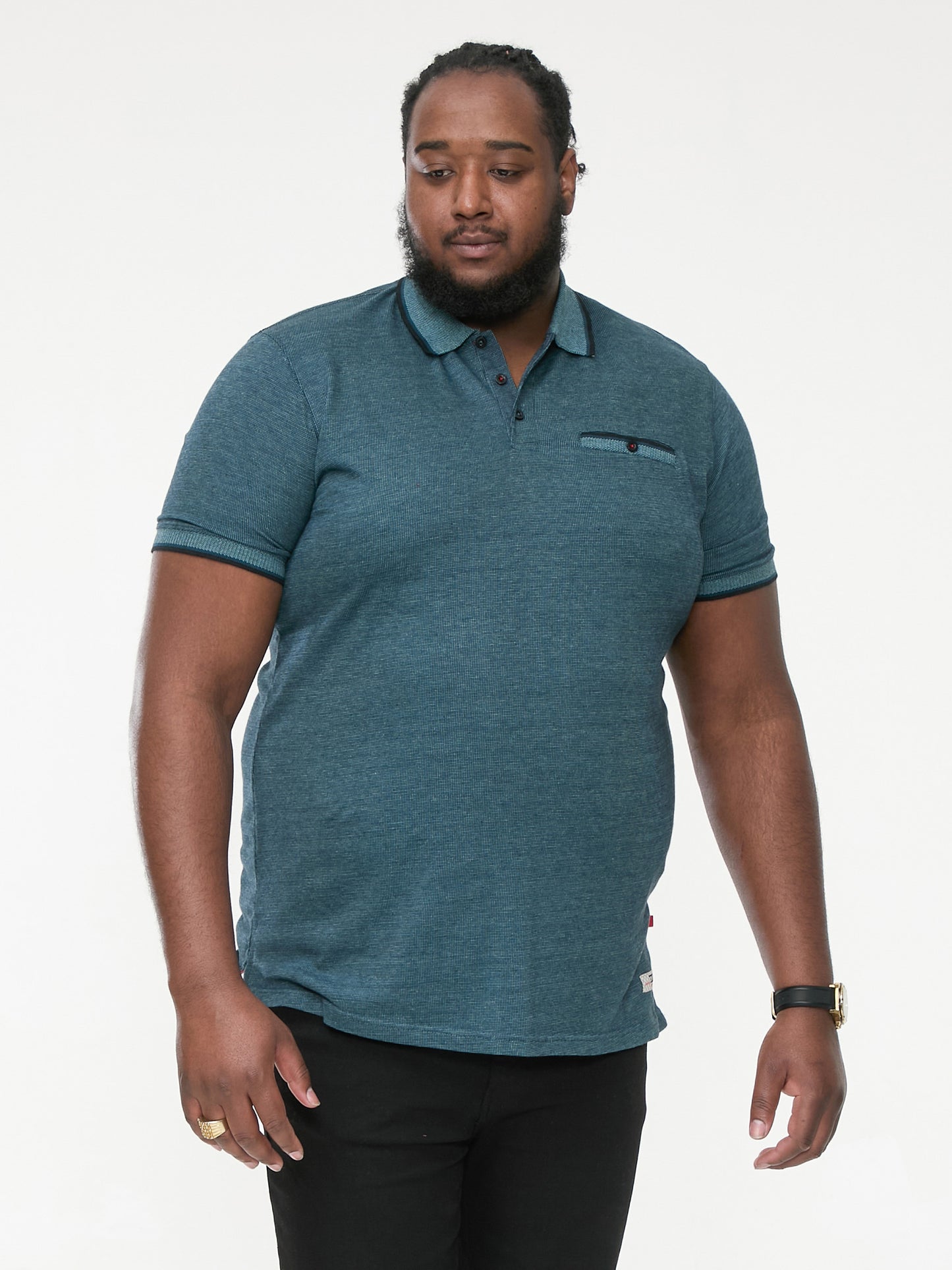 TROY 2 -D555 Teal Blue Textured Polo Shirt with Jacquard Collar