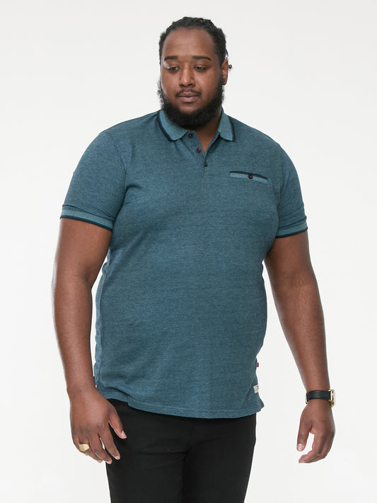 TROY 2 -D555 Teal Blue Textured Polo Shirt with Jacquard Collar