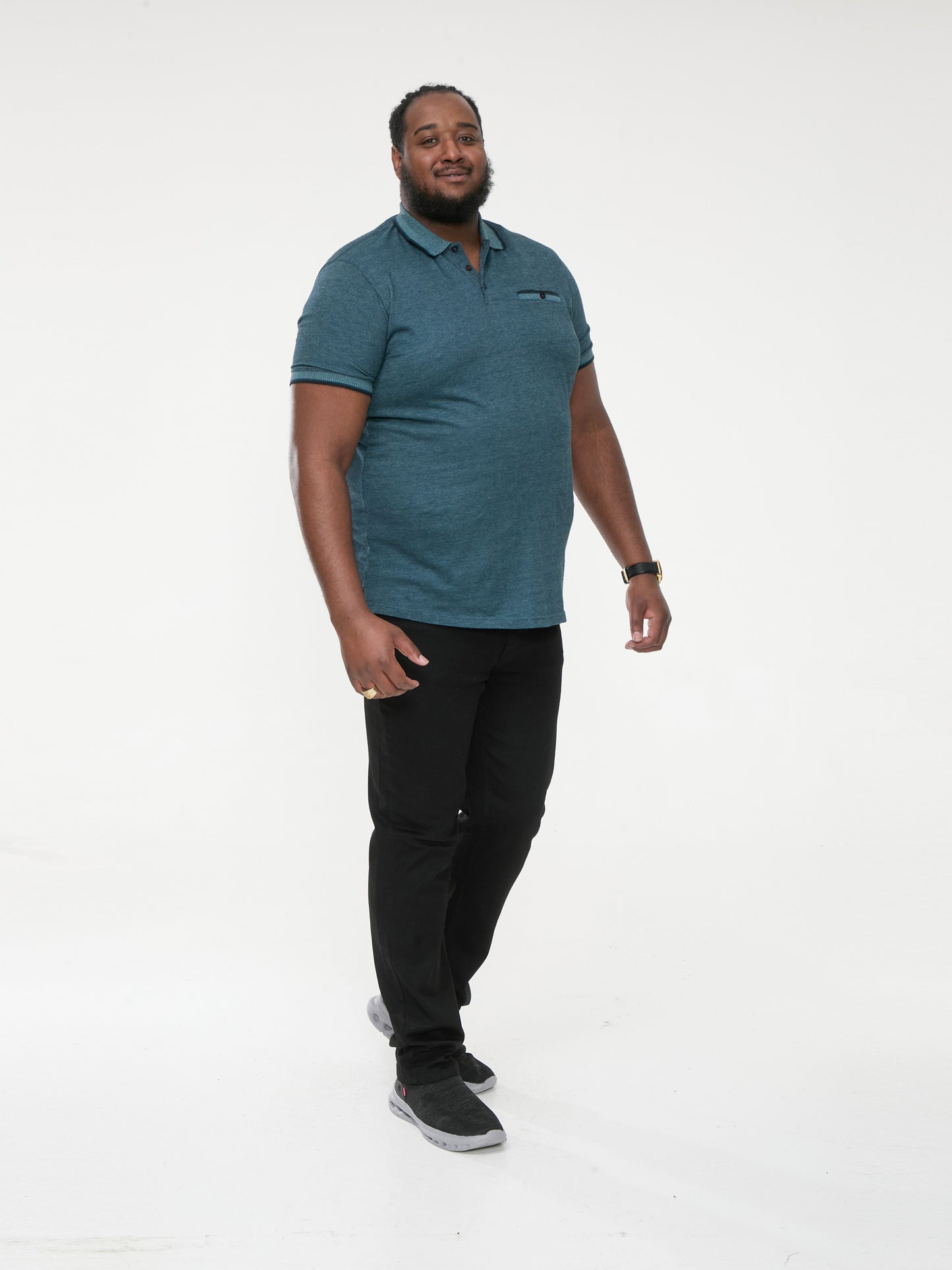 TROY 2 -D555 Teal Blue Textured Polo Shirt with Jacquard Collar