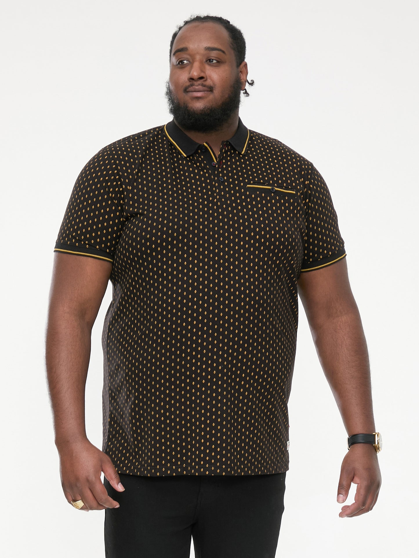 RAUL -D555 Black Jersey Polo with Jacquard Collar, Ribs and Chest Pocket