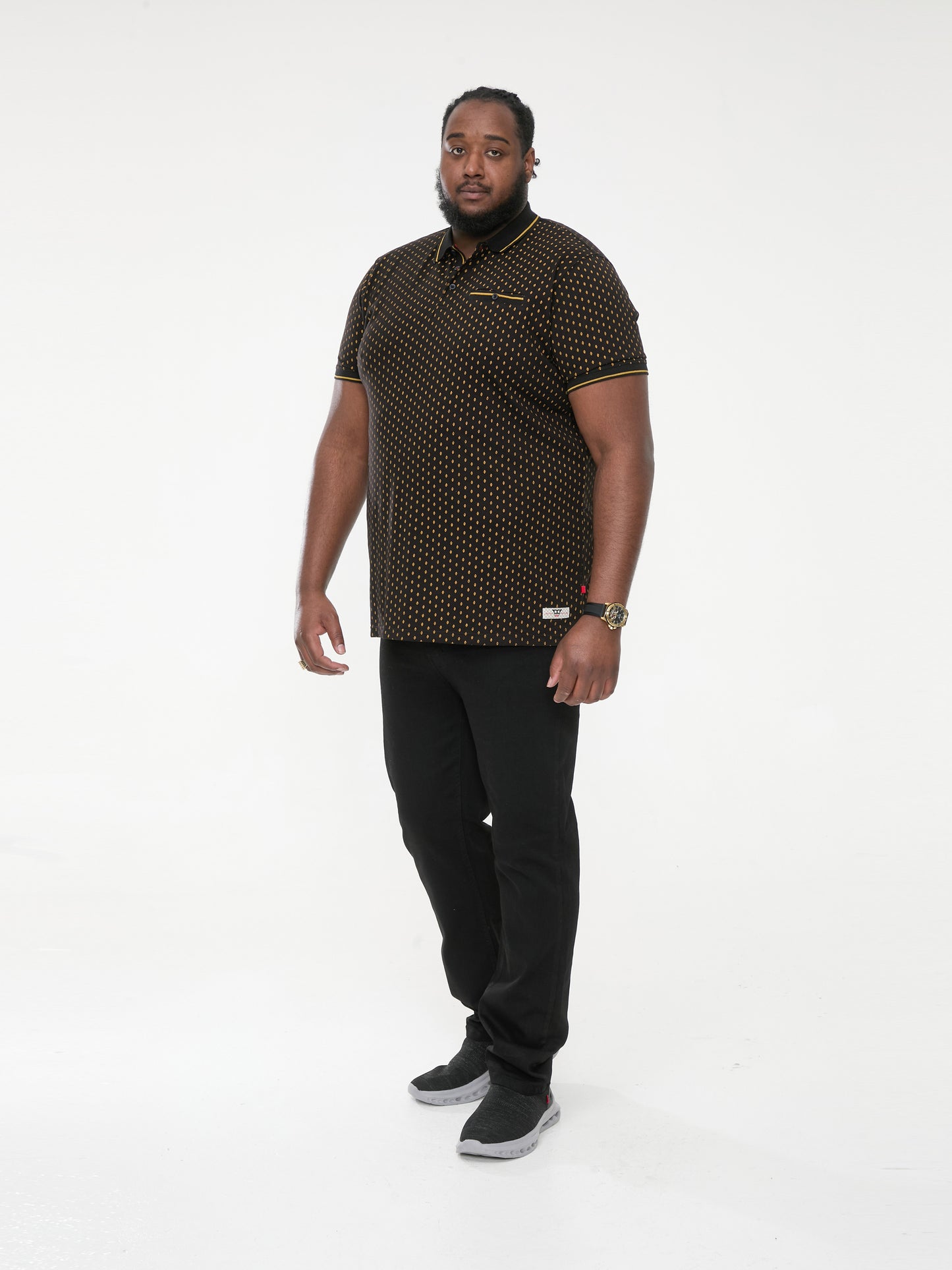RAUL -D555 Black Jersey Polo with Jacquard Collar, Ribs and Chest Pocket