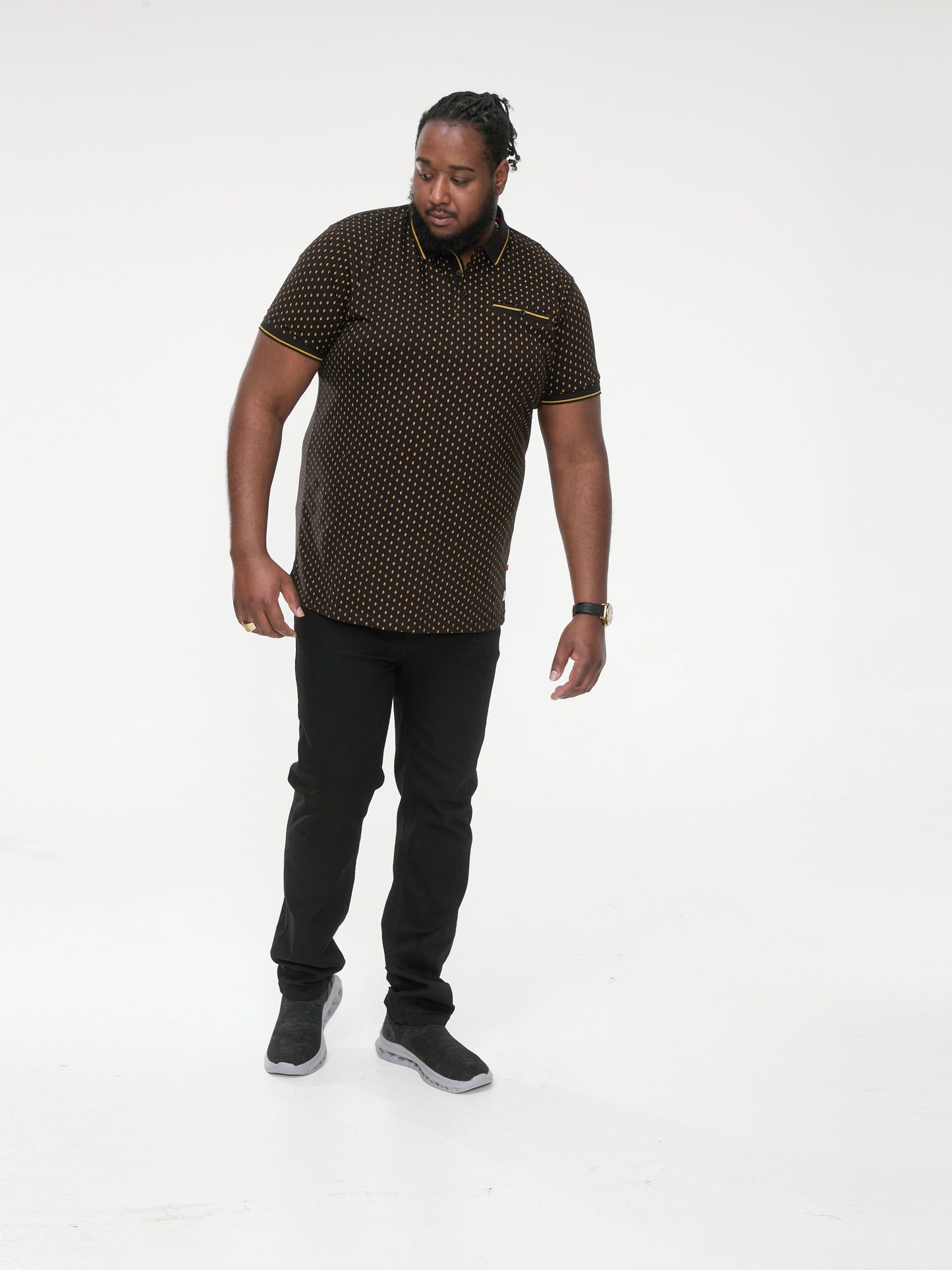 RAUL -D555 Black Jersey Polo with Jacquard Collar, Ribs and Chest Pocket