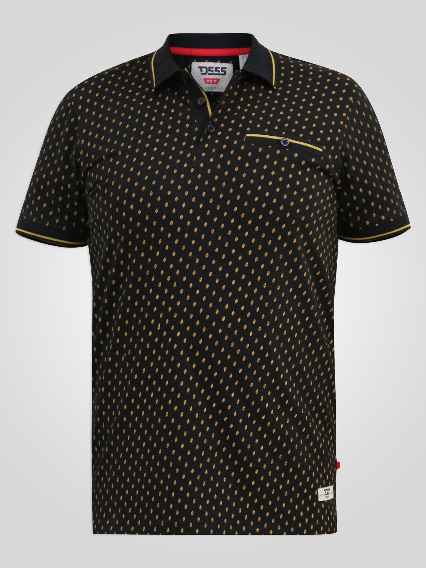 RAUL -D555 Black Jersey Polo with Jacquard Collar, Ribs and Chest Pocket