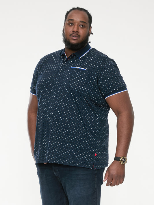 OAKLEY -D555 Navy Blue Jersey Polo with Jacquard Collar, Ribs and Pocket