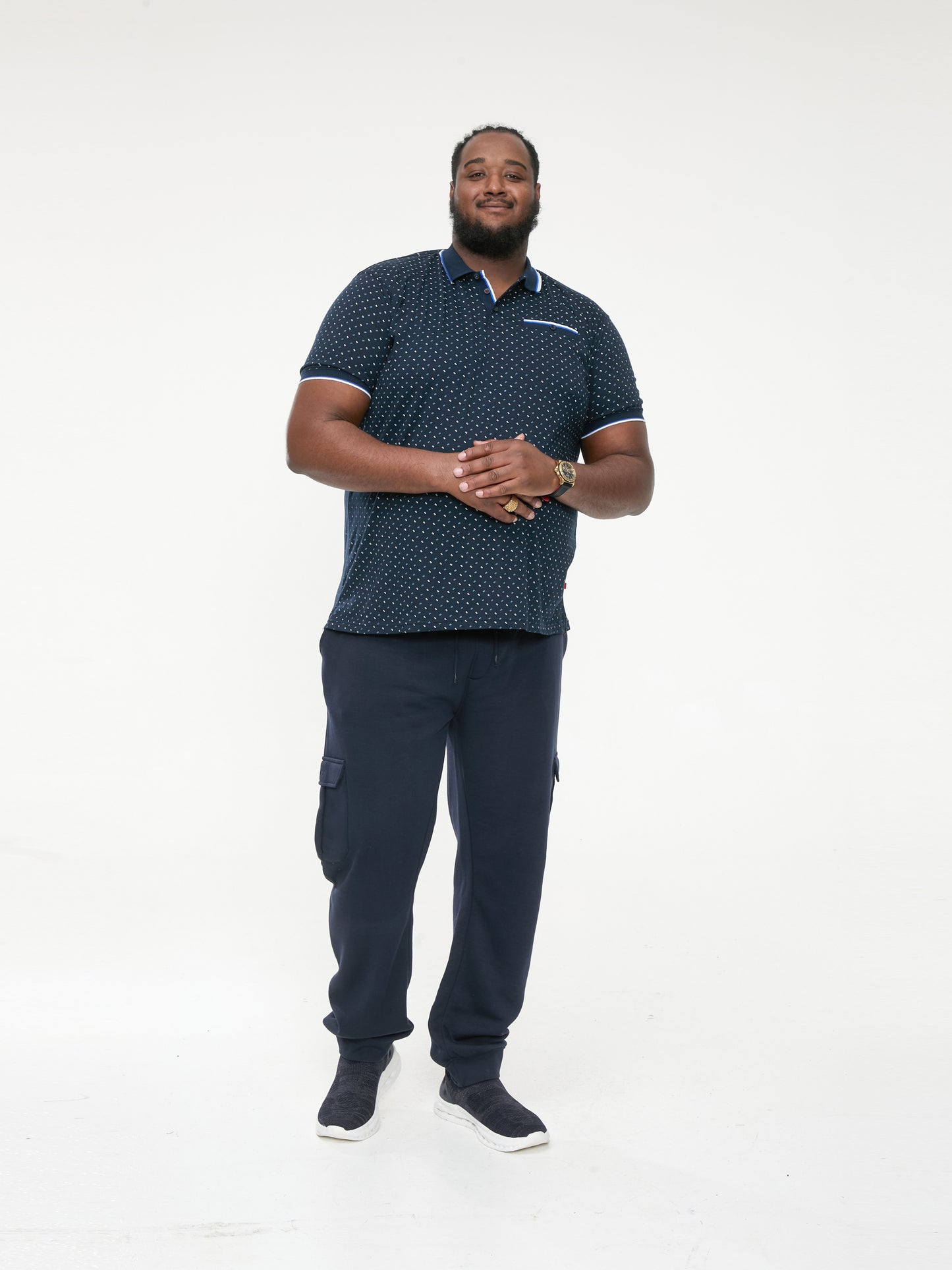 OAKLEY -D555 Navy Blue Jersey Polo with Jacquard Collar, Ribs and Pocket