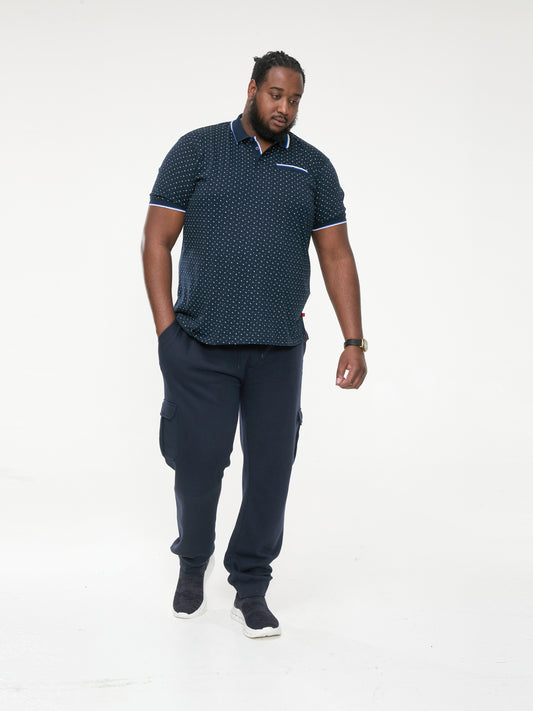 OAKLEY -D555 Navy Blue Jersey Polo with Jacquard Collar, Ribs and Pocket