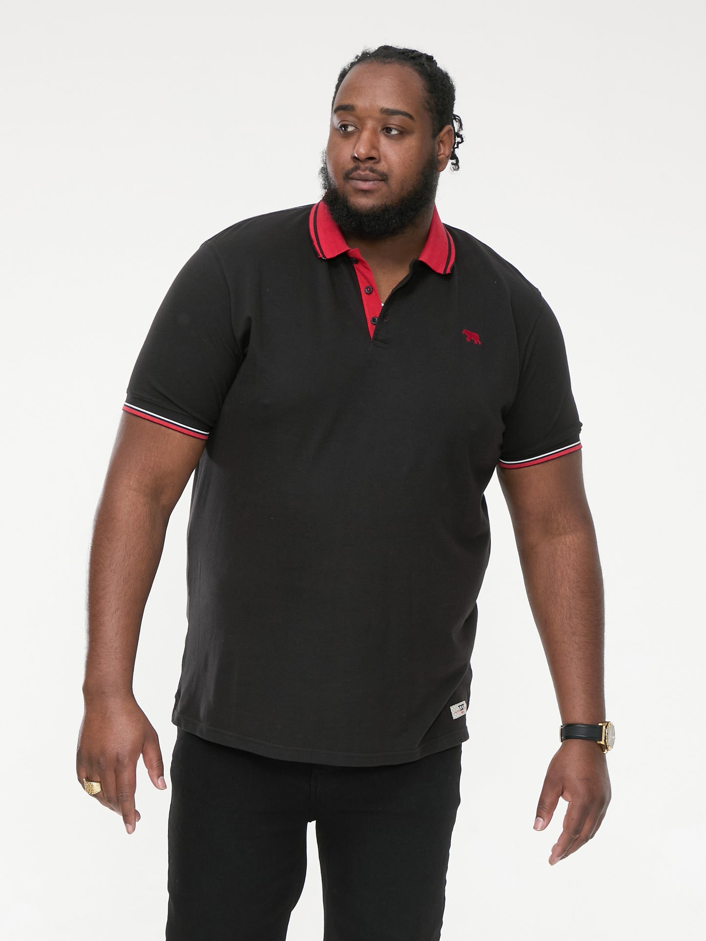CHESTER -D555 Black Pique Polo with Red Collar with Tipping Detail