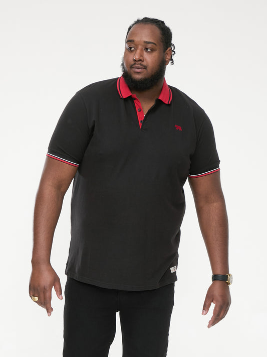 CHESTER -D555 Black Pique Polo with Red Collar with Tipping Detail