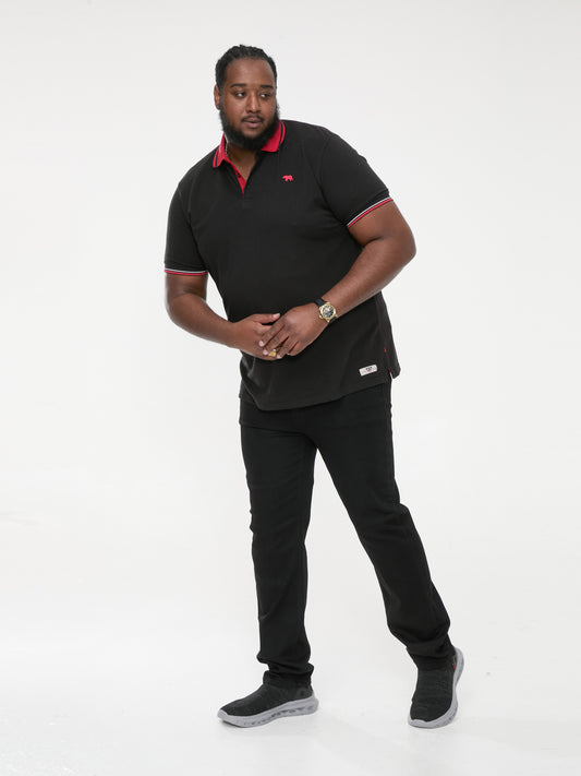 CHESTER -D555 Black Pique Polo with Red Collar with Tipping Detail