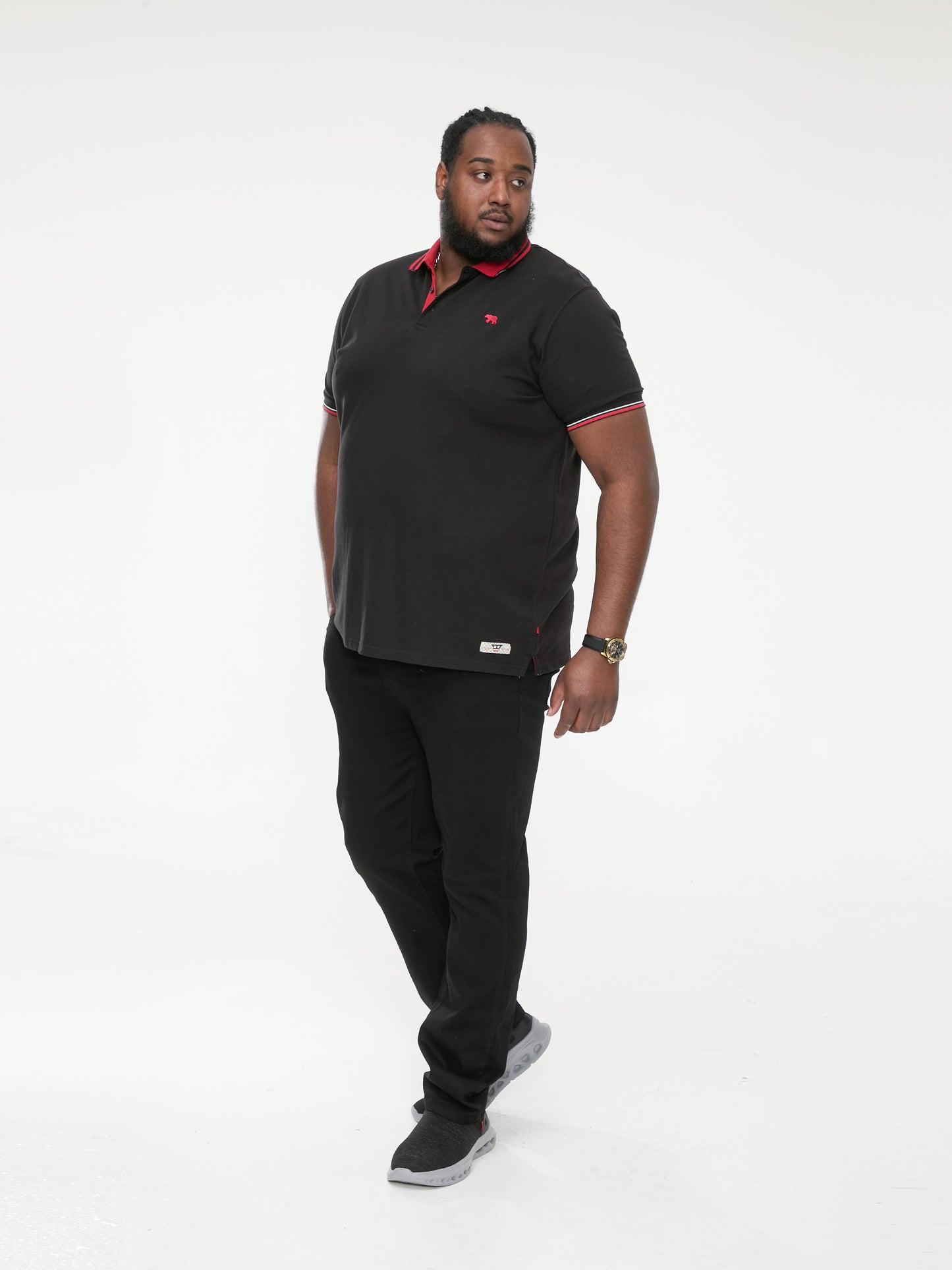 CHESTER -D555 Black Pique Polo with Red Collar with Tipping Detail