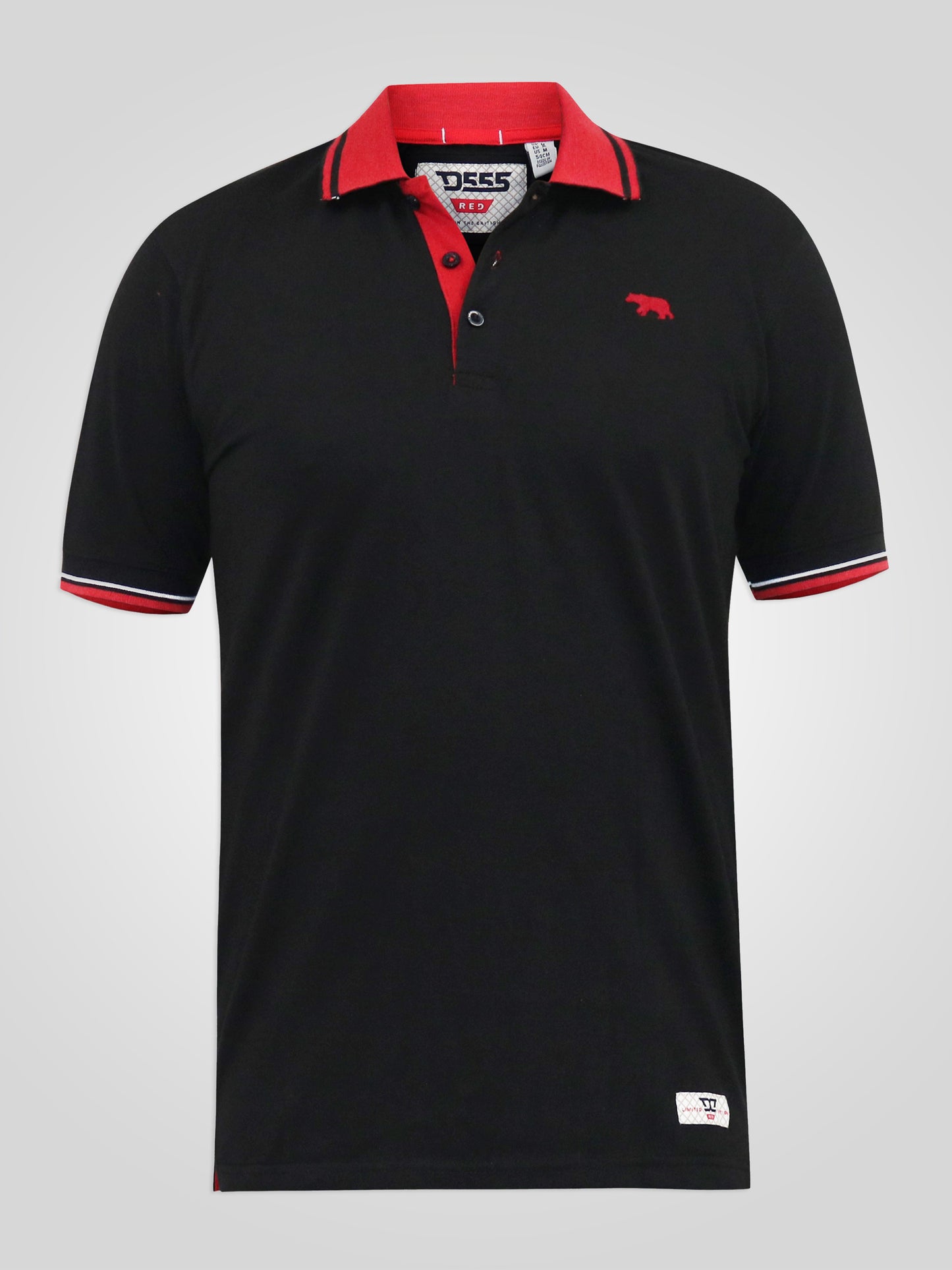 CHESTER -D555 Black Pique Polo with Red Collar with Tipping Detail