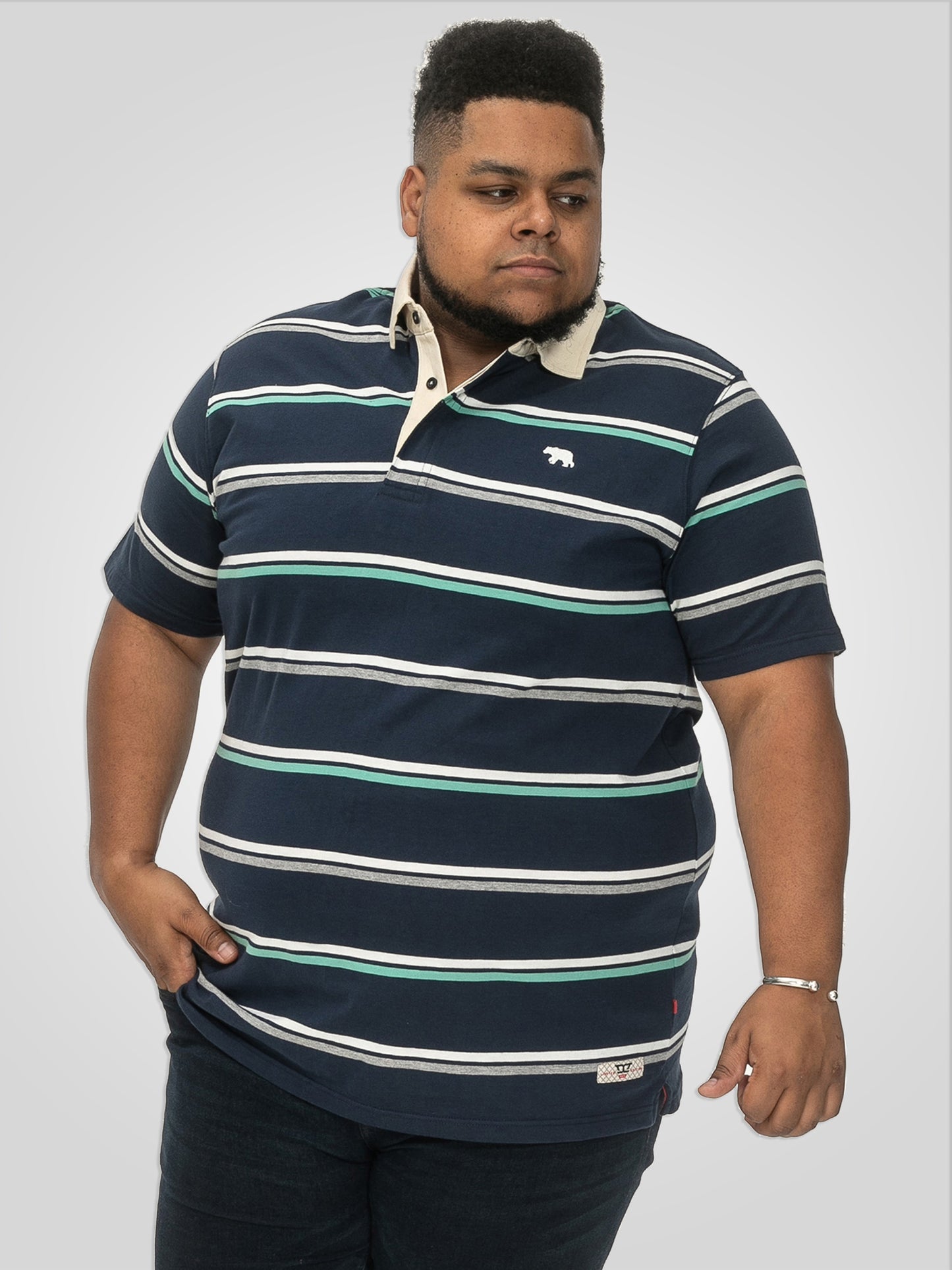 READING -D555 Navy Blue Stripe Short Sleeve Rugby Polo