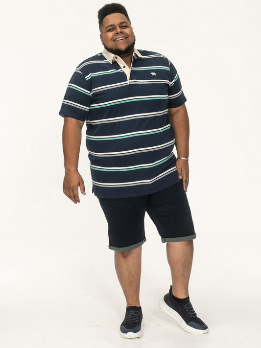 READING -D555 Navy Blue Stripe Short Sleeve Rugby Polo