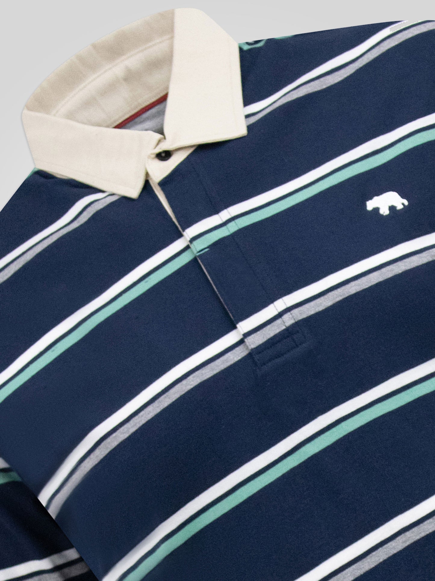 READING -D555 Navy Blue Stripe Short Sleeve Rugby Polo