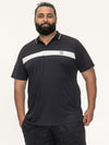 HINCKLEY -D555 Navy Blue Stretch Polo with Printed Chest and Tipping Collar