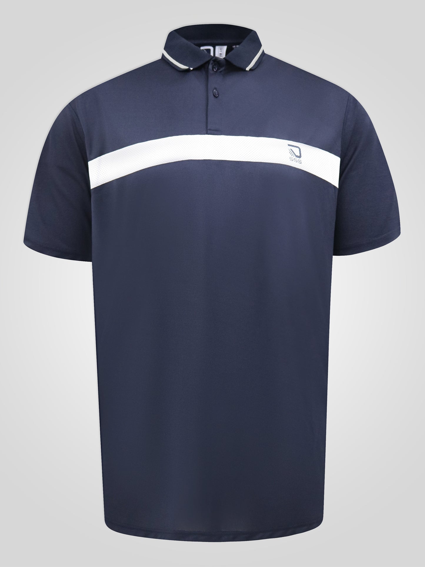 HINCKLEY -D555 Navy Blue Stretch Polo with Printed Chest and Tipping Collar