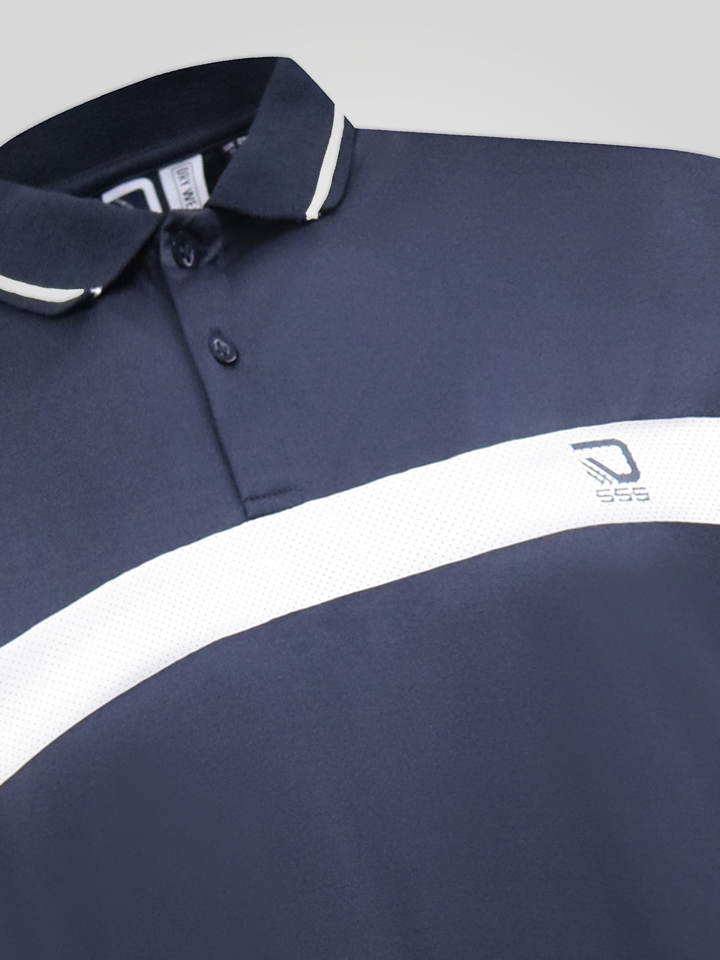 HINCKLEY -D555 Navy Blue Stretch Polo with Printed Chest and Tipping Collar