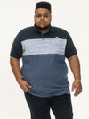 LEEDS -D555 Navy Blue Cut and Sew Polo with Jacquard Collar and Cuffs