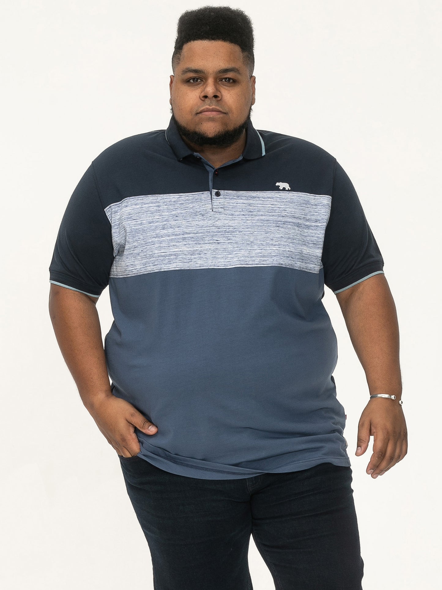 LEEDS -D555 Navy Blue Cut and Sew Polo with Jacquard Collar and Cuffs