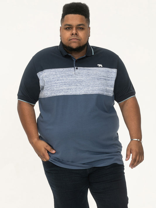 LEEDS -D555 Navy Blue Cut and Sew Polo with Jacquard Collar and Cuffs